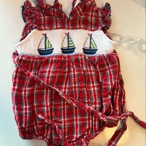 Smocked Giraffe 6 month red patterned jumper baby